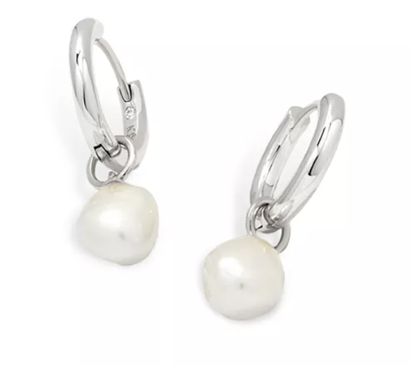 5585 Willa Huggie Pearl Earring Rhod